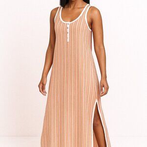 time and tru womens maternity tank maxi dress orange and white striped size XL